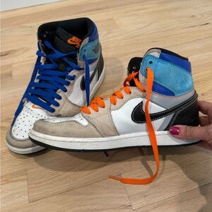 Nike High-Top Air Jordan 1 Retro OG Sneakers with Blue and Orange Laces